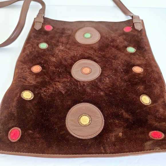 Vintage Franchi Groovy Brown‎ Suede Leather Circle Crossbody Bag Purse - B693.2 - Picture 2 of 10